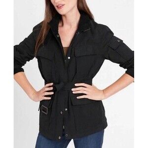 Banana Republic Water Resistant Field Jacket Womens Medium Black Belted Utility